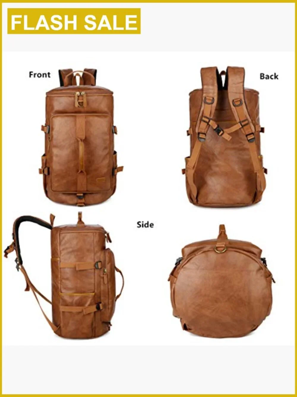 Men's Vegan Leather Travel Duffel Backpack 3-Ways Convertible Weekender Bag